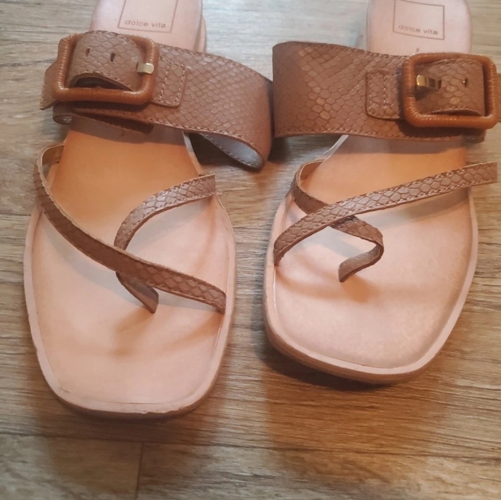 Sandal  Womens Shoes Dolce Vita Size 9 Faux Leather Tan Animal Print Excellent C